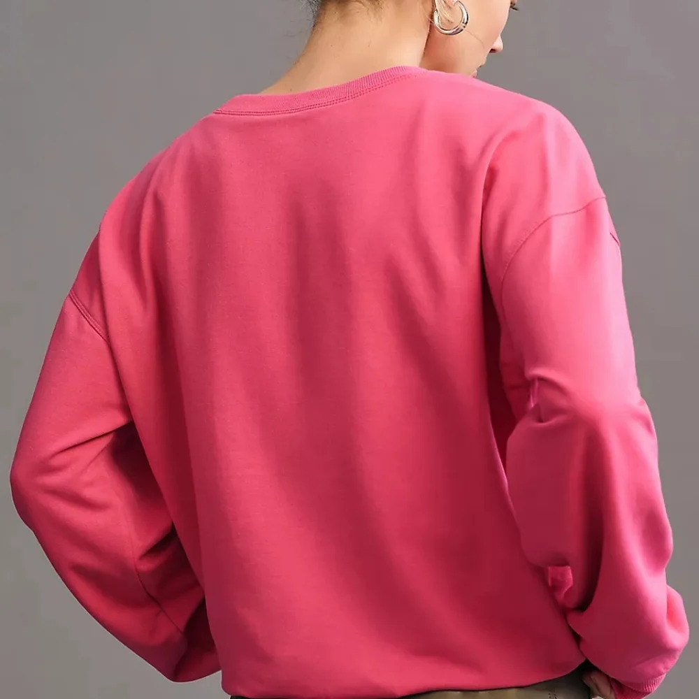 MAEVE Hot Pink Crewneck Cropped Sweatshirt, Faux Knot Twisted Front Hem, XS - Picture 13 of 14